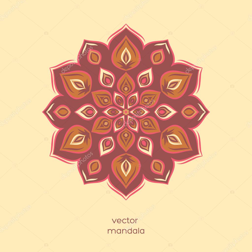 Mandala floreale variopinta ornamentale reticolo geometrico disegnato a mano in stile orientale Colori rosa