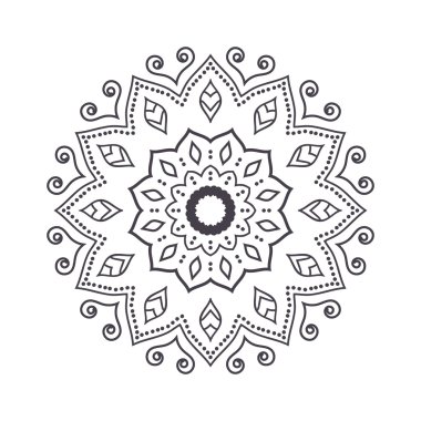 Boyama kitabı için el çizilmiş çiçek mandala. Siyah ve beyaz etnik kına deseni. Hint, Asya, Arapça, İslam, Osmanlı, Fas motifi. Vektör çizimi.