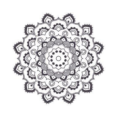 Boyama kitabı için el çizilmiş çiçek mandala. Siyah ve beyaz etnik kına deseni. Hint, Asya, Arapça, İslam, Osmanlı, Fas motifi. Vektör çizimi.