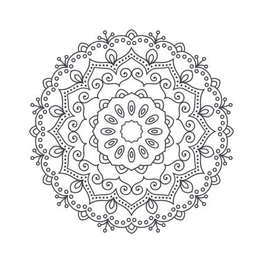 Boyama kitabı için el çizilmiş çiçek mandala. Siyah ve beyaz etnik kına deseni. Hint, Asya, Arapça, İslam, Osmanlı, Fas motifi. Vektör çizimi.