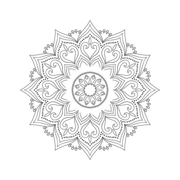 Boyama kitabı için el çizilmiş çiçek mandala. Siyah ve beyaz etnik kına deseni. Hint, Asya, Arapça, İslam, Osmanlı, Fas motifi. Vektör çizimi.