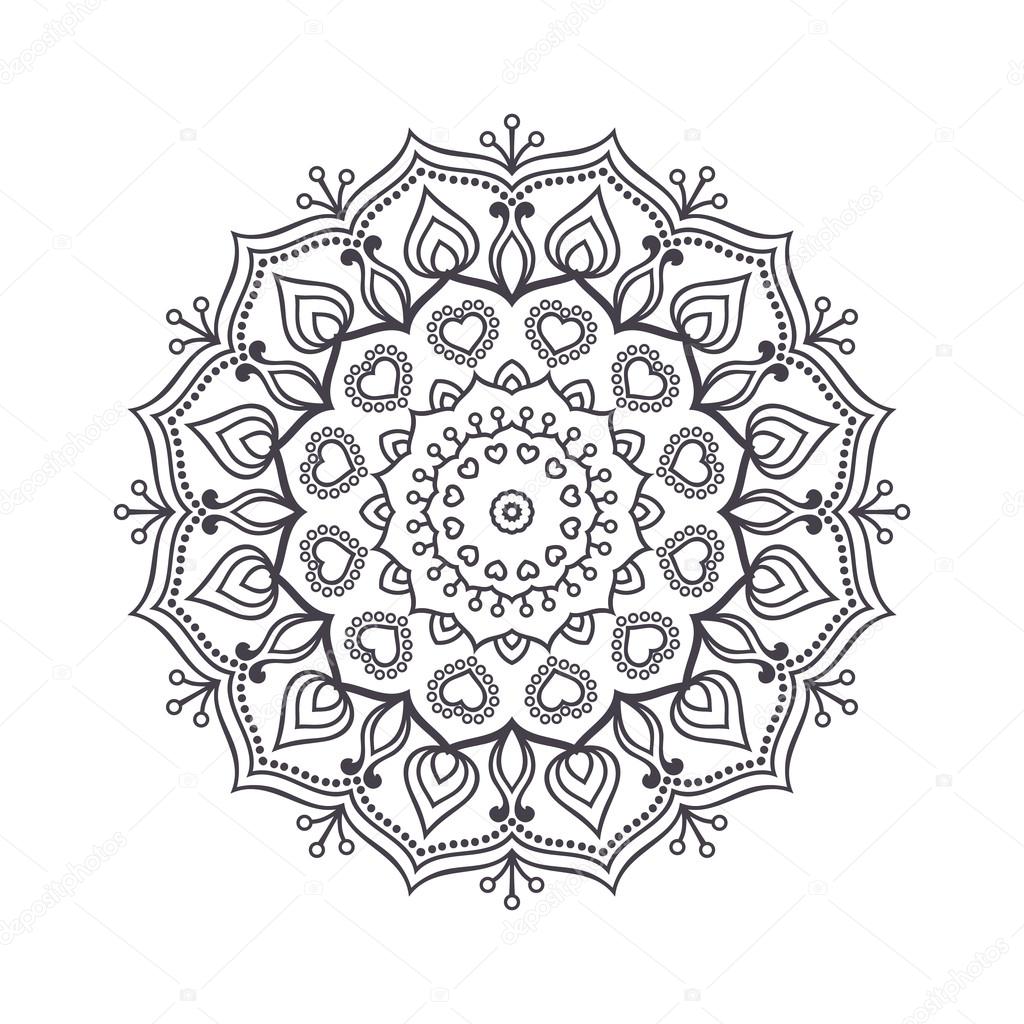 Hand Drawn Flower Mandala For Coloring Book Black And White Ethnic Henna Pattern Indian