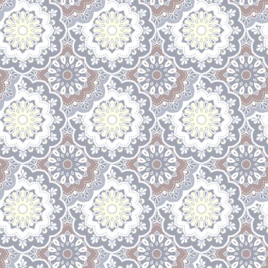 Dikişsiz el çizilmiş mandala desen. Vintage dekoratif unsurlar. İslam, Arapça, Hint, Türk, Osmanlı motifleri. Kumaş veya kağıda baskı için. Vektör çizimi.