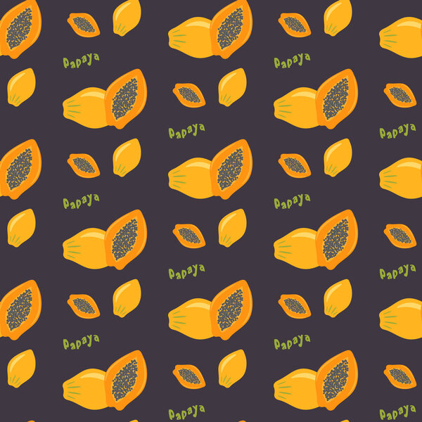 Папайя бесшовный повторяющийся рисунок, плоский дизайн. Экзотические тропические фрукты. Для печати на ткани или бумаге. Векторная иллюстрация
.