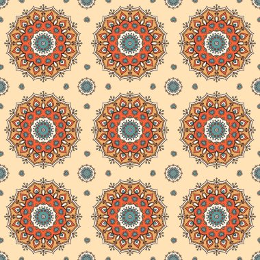 Sorunsuz elle çizilmiş mandala desen baskı kumaş ya da kağıt almak için. Oryantal tarzı Vintage dekoratif öğeler. Islam, Arapça, Hint, Türk, Osmanlı motifleri. Vektör çizim.