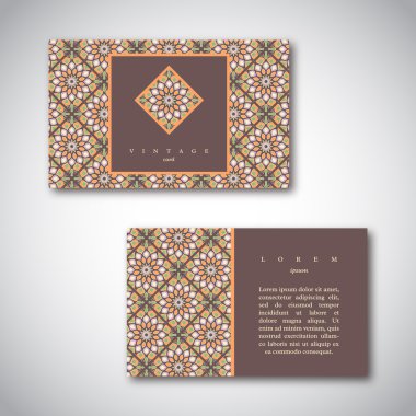 Kartlar, el ilanları, broşürler, elle çizilmiş mandala desenli şablonlar kümesi. Oryantal tarzda Vintage dekoratif unsurlar. Hint, Asya, Arapça, İslam, Osmanlı motifi. Vektör çizimi.