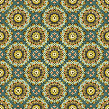 Sorunsuz mandala desen. Vintage öğeler oryantal tarzı. Doku duvar kağıtları, arka planlar ve sayfa dolgu veya kumaş ya da kağıt üzerine baskı için. Islam, Arapça, Hint, Türk, Osmanlı motifleri. Vektör.