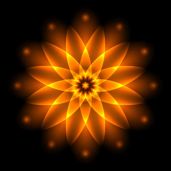 Flor de luz brillante abstracta, símbolo de la vida y la energía, fractal fuego. Ilustración vectorial . — Archivo Imágenes Vectoriales