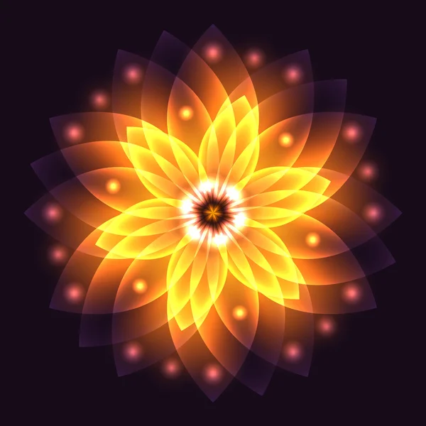 Fleur lumineuse abstraite, symbole de vie et d'énergie, feu fractal. Illustration vectorielle . — Image vectorielle