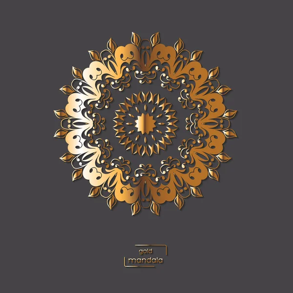 Mandala de flor dourada ornamental em fundo de cor cinza. Padrão vintage étnico. Indiano, asiático, árabe, islâmico, motivo otomano. Ilustração vetorial . — Vetor de Stock