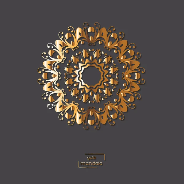 Ornamental mandala bunga emas pada latar belakang warna abu-abu. Pola etnik kuno. India, Asia, arab, islamik, motif ottoman. Ilustrasi vektor . - Stok Vektor
