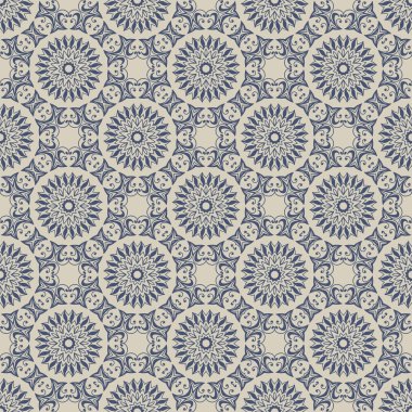 Kusursuz el çizimi mandala deseni. Doğu tarzında klasik elementler. Duvar kağıtları, arka planlar ve sayfa dolumu için doku. İslam, Arap, Hintli, Türk, sedir, Asya motifleri. Vektör illüstrasyonu.