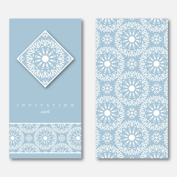 Набор из двух открыток, шаблон для приветствия, приглашение, свадебные открытки. Ручной рисунок мандалы, винтажный восточный стиль. Азиатский, индийский, арабский, исламистский, оттоманский мотив. Векторная иллюстрация . — стоковый вектор