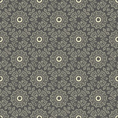 Sorunsuz elle çizilmiş mandala desen. Vintage öğeler grunge etkisi ile oryantal tarzı. Kumaş, kağıt ve sayfa dolgu olarak kullanılabilir. Islam, Arapça, Hint, Türk, Osmanlı, Asya motifler. Vektör.