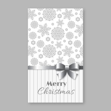 Noel ve yeni yıl tebrik davetiye. Beyaz ve gri renkler, vintage dekoratif tarzı. Vektör çizim.