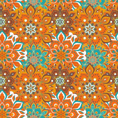 Kusursuz el çizimi mandala deseni. Doğu tarzında klasik elementler. Duvar kağıtları, arka planlar ve sayfa dolumu için doku. İslam, Arap, Hintli, Türk, sedir, Asya motifleri. Vektör illüstrasyonu.