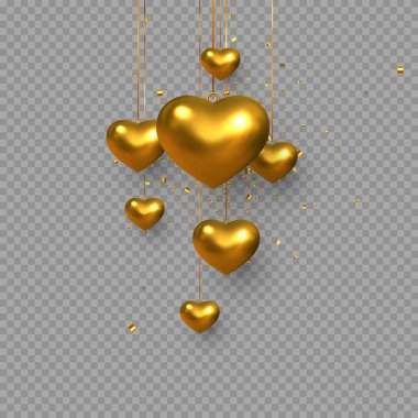 Altın metal asılı kalpler.
