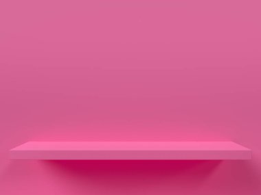 Pembe boş rafın 3D görüntüsü.