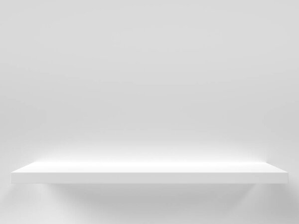 3d render of white empty shelf.
