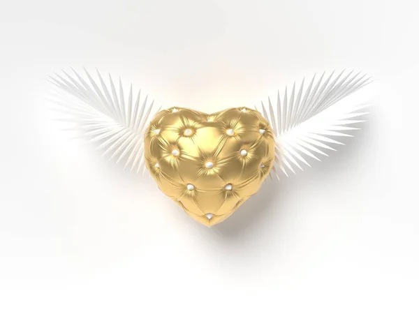 Corazón Abotonado Dorado Con Púas Hojas Palma Concepto Amor Corazón —  Fotos de Stock