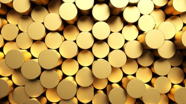 Altın silindirli yuvarlak mozaik yüzey.