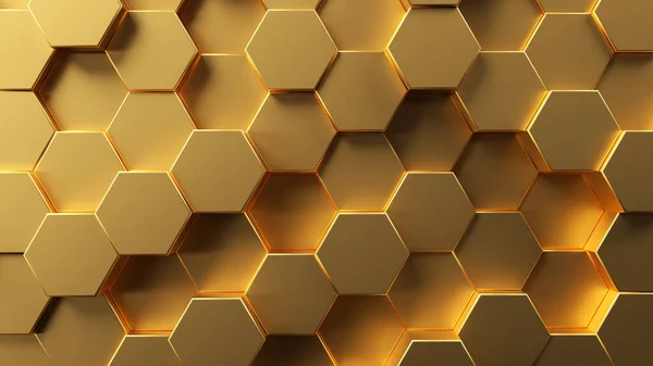 Superfície de mosaico poligonal com hexágono dourado. — Fotografia de Stock