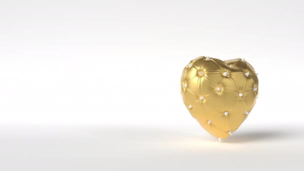 Rotación de oro 3d corazón decorado púas. — Vídeos de Stock