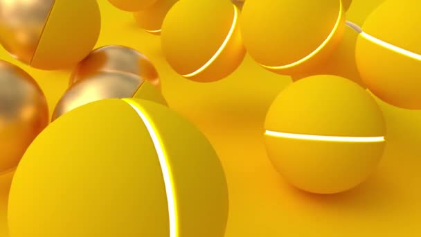 Eső és gördülő 3d sárga gömbök. — Stock videók