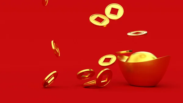 Padající čínské štěstí zlaté 3D mince. — Stock fotografie