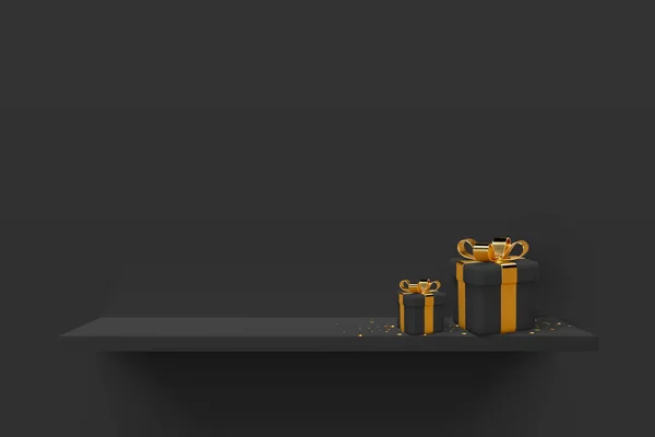 Estante negro con cajas de regalo. — Archivo Imágenes Vectoriales