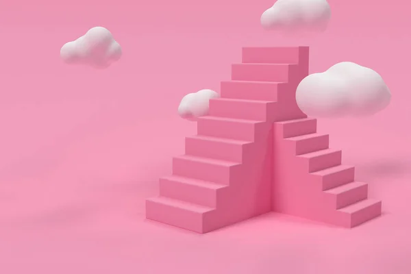 3d rózsaszín lépcső felhőkkel. — Stock Fotó