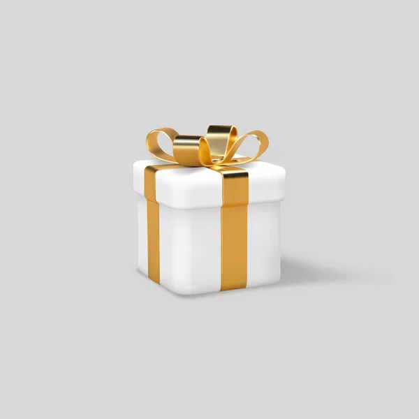 Boîte cadeau 3d enveloppé ruban d'or — Image vectorielle