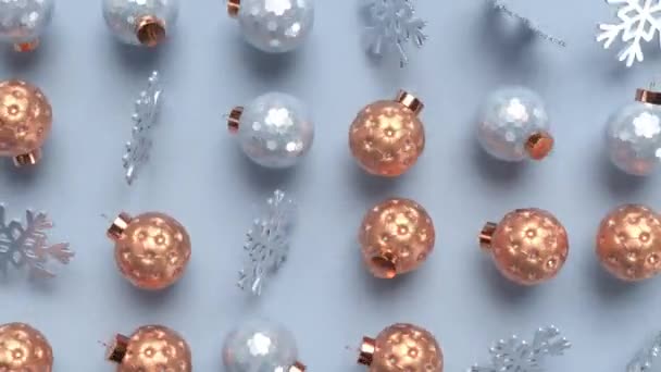 Julen roterande bollar och snöflingor. — Stockvideo