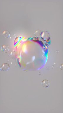 Metal sıvı şeffaf yanardöner damlalar. Üç boyutlu, soyut çok renkli, hareket eden akış kabarcıkları oluşturma. 4K dikey döngü canlandırması.