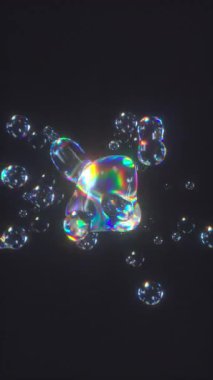 Metal sıvı şeffaf yanardöner damlalar. Üç boyutlu, soyut çok renkli, hareket eden akış kabarcıkları oluşturma. 4K dikey döngü canlandırması.