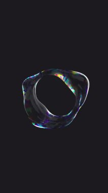 Yanardöner efektli saydam renkli sıvı hareket ediyor. Soyut sıvı torusu bozmuş. 3D render 4K döngü dikey canlandırma.