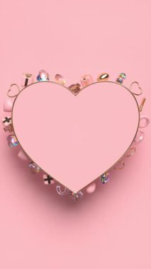 Altın hediyeli pembe kalp 3D animasyonu, XOXO sembolleri. Sevgililer Günü, Anneler Günü ve düğünler için romantik bir geçmiş. 4K döngü dikey canlandırması.