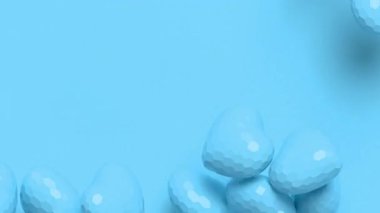 Düşen parlak mavi kalplerin 3 boyutlu animasyonu. Stilize plastik doku, Babalar Günü için modern geometrik tasarım, şenlikli arka planlar. 4K 3D canlandırma.