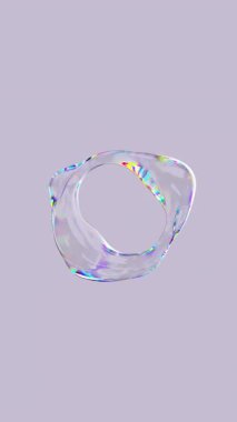 Yanardöner efektli saydam renkli sıvı hareket ediyor. Soyut sıvı torusu bozmuş. 3D render 4K döngü dikey canlandırma.