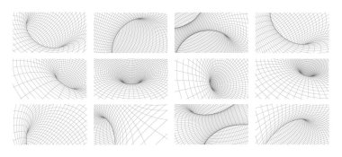 Teknoloji, iş dünyası, bilim ve dijital ağ tasarımları, fütüristik vektör tasarımları için minimalist siyah-beyaz biçimli perspektif çizgileri olan soyut geometrik üç boyutlu tel örgülü ağ tüneli.