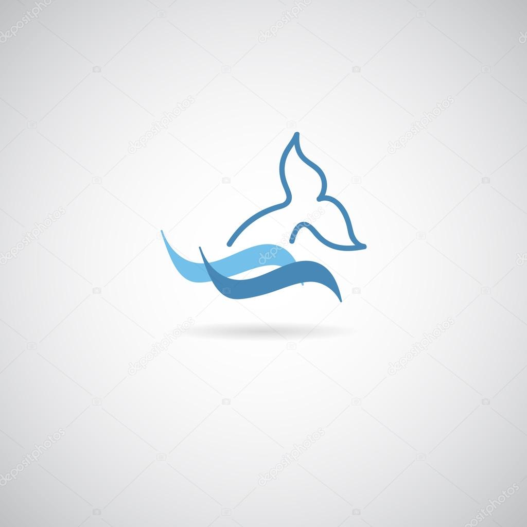 Dolphin, whale fin and water splash flat icon, logo in blue color