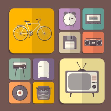 Retro flat icons in different colors.