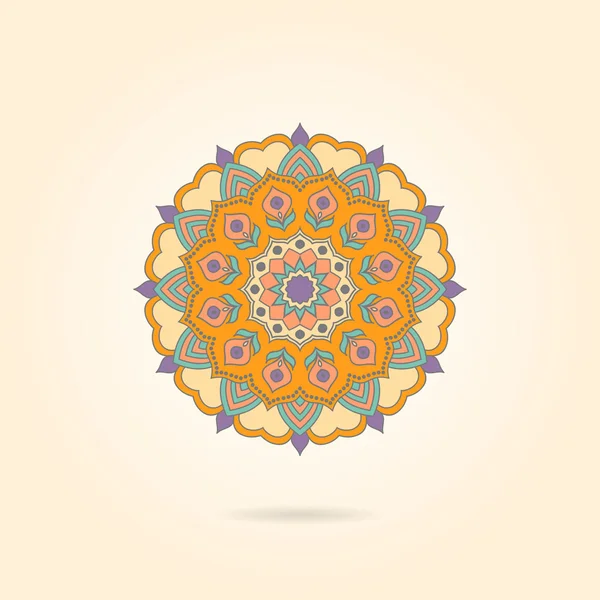 Ornamental colorful flower mandala on a beige background. — Stok Vektör