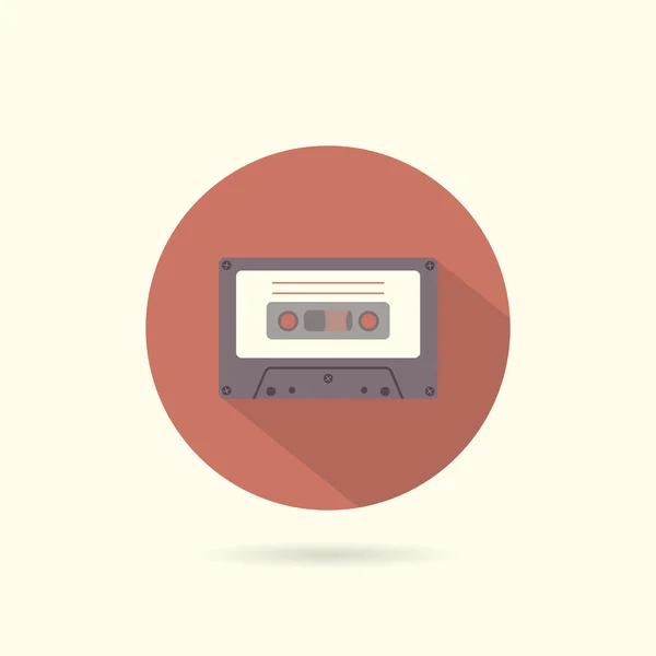Cassette round flat icon. Retro style. — Stockvector