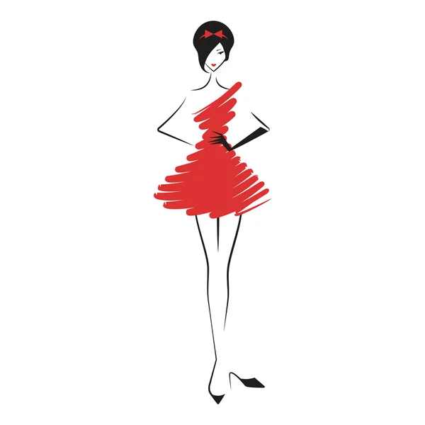 Femme dans la robe de bal rouge — Image vectorielle