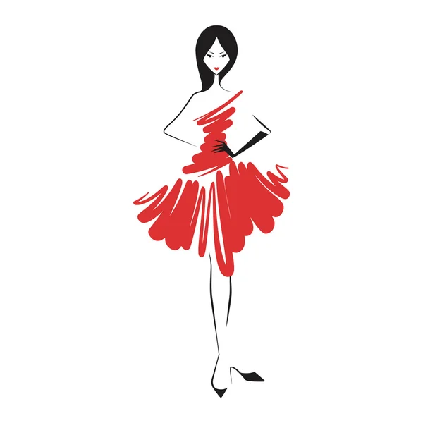Femme dans la robe de bal rouge — Image vectorielle