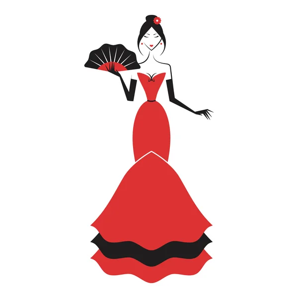 Mujer en el vestido de bola rojo — Vector de stock