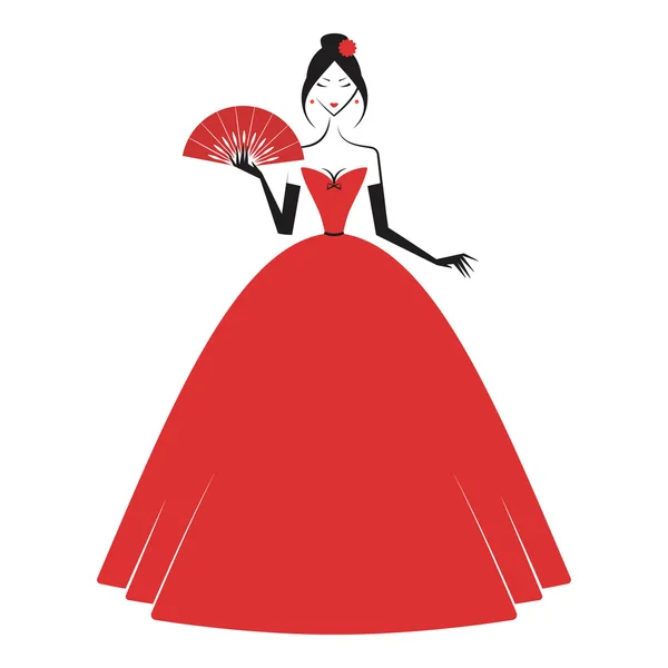 Woman in the ball gown red — Stock Vector