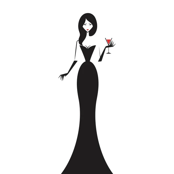 Vrouw in het silhouet van de jurk bal — Stockvector