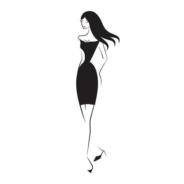 Mujer en el pequeño dres negro — Vector de stock